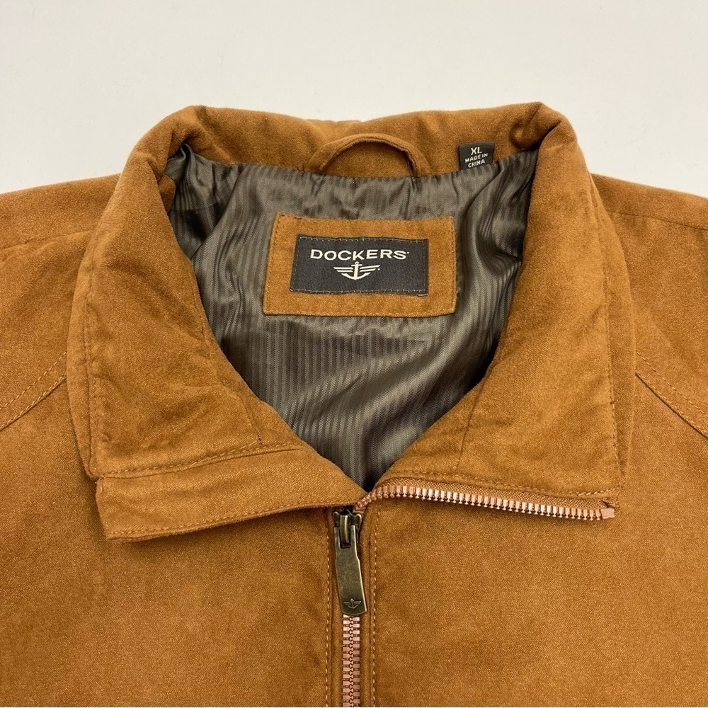 SOLD 🔴 Dockers zip up light jacket cognac tan brown suede like size XL - Picture 4 of 15